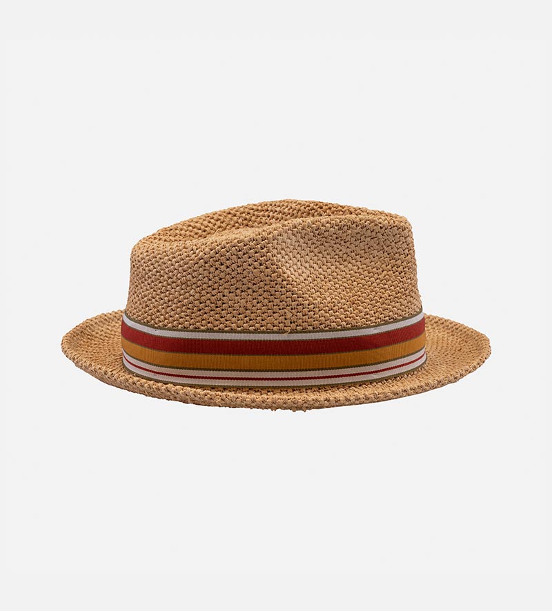 side view of raffia straw hat
