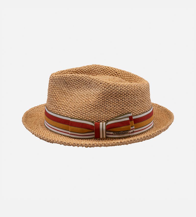 side view of raffia straw hat