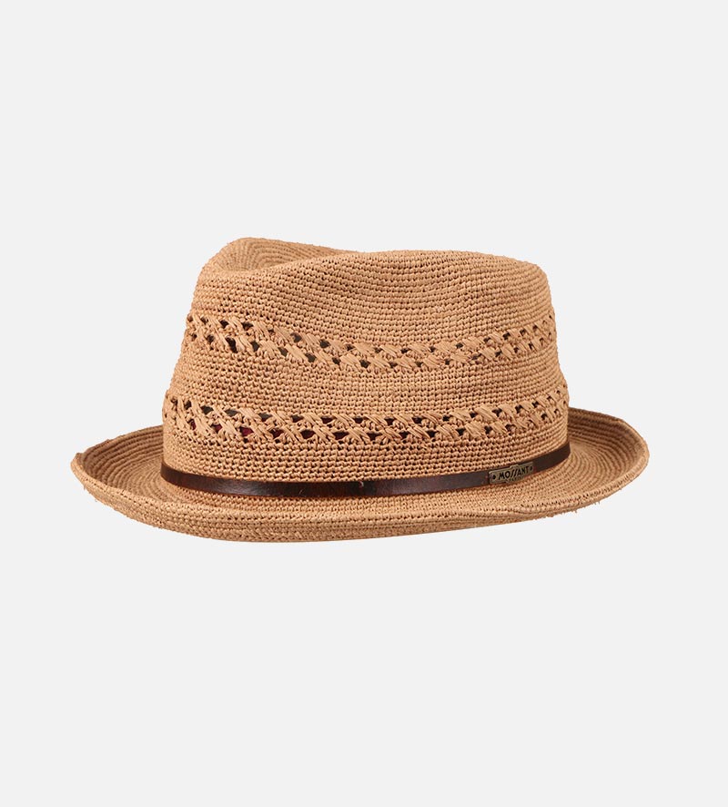 AARON RAFFIA STRAW FEDORA SHORT BRIM TAN