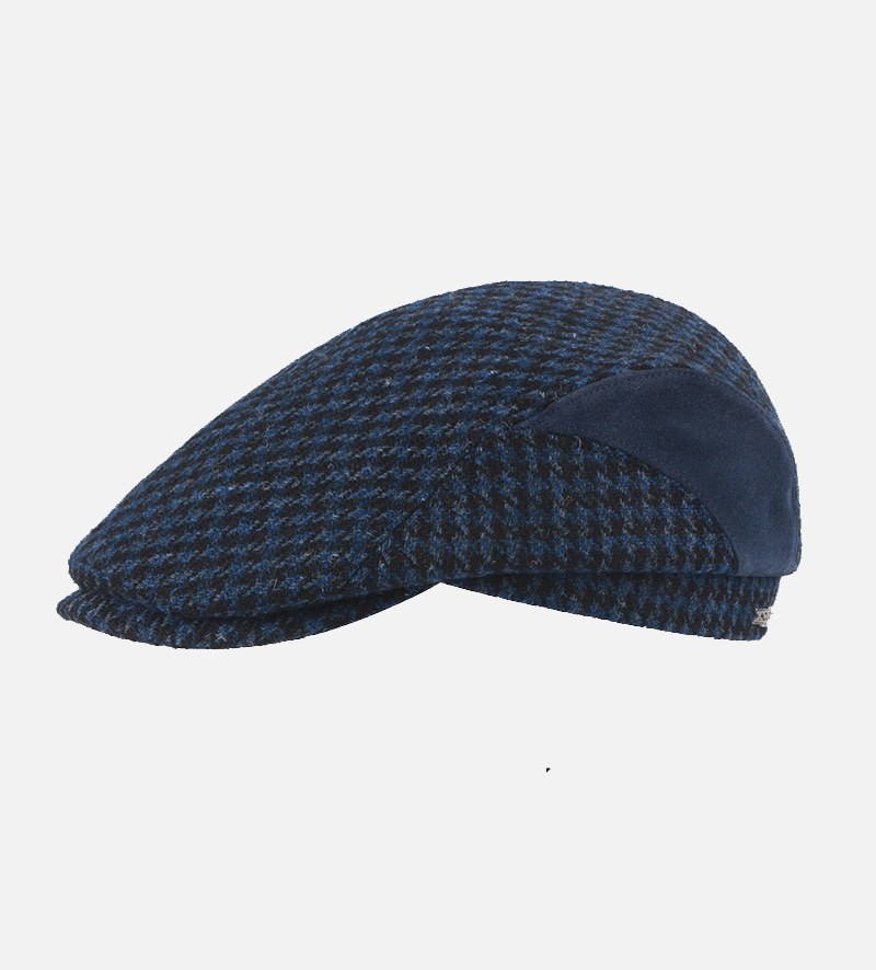 Men Lewis Harris Black and Navy Tweed Flat Cap